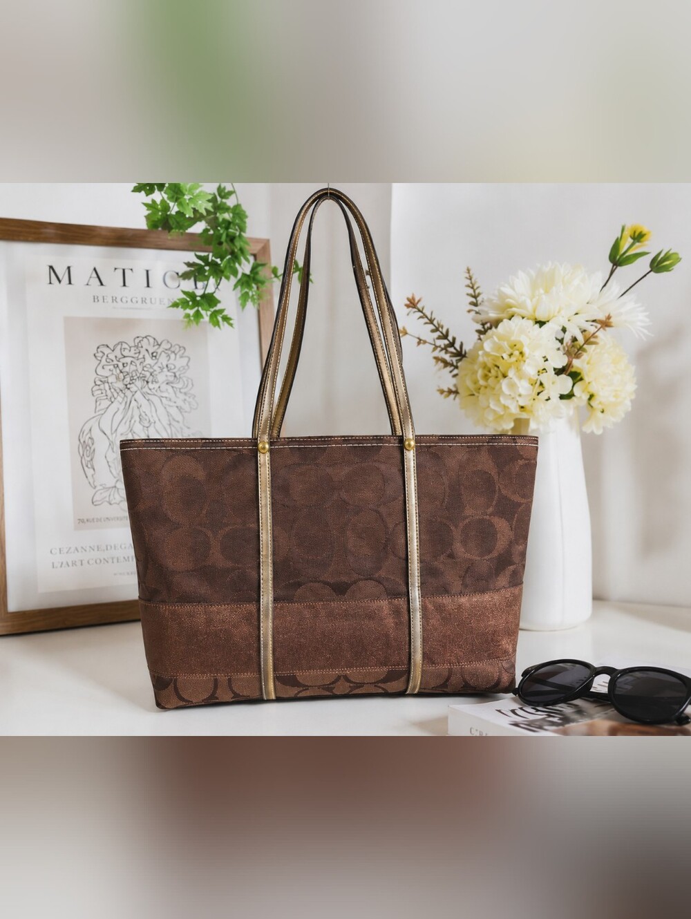 Coach Brown Tote with Metallic Bronze Trim H0767-11099